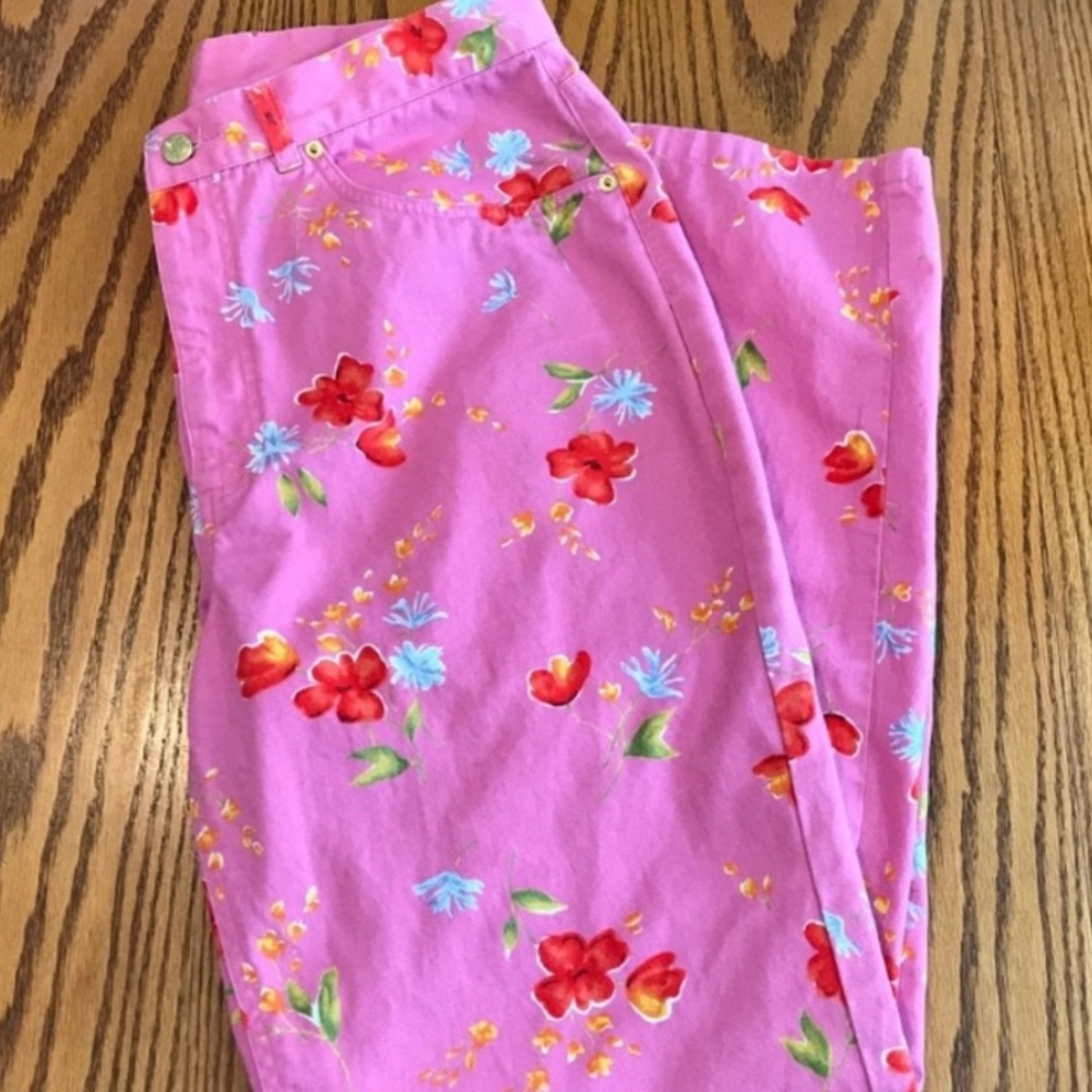 Pink floral jeans by Evan Picone.  Plus Size 14